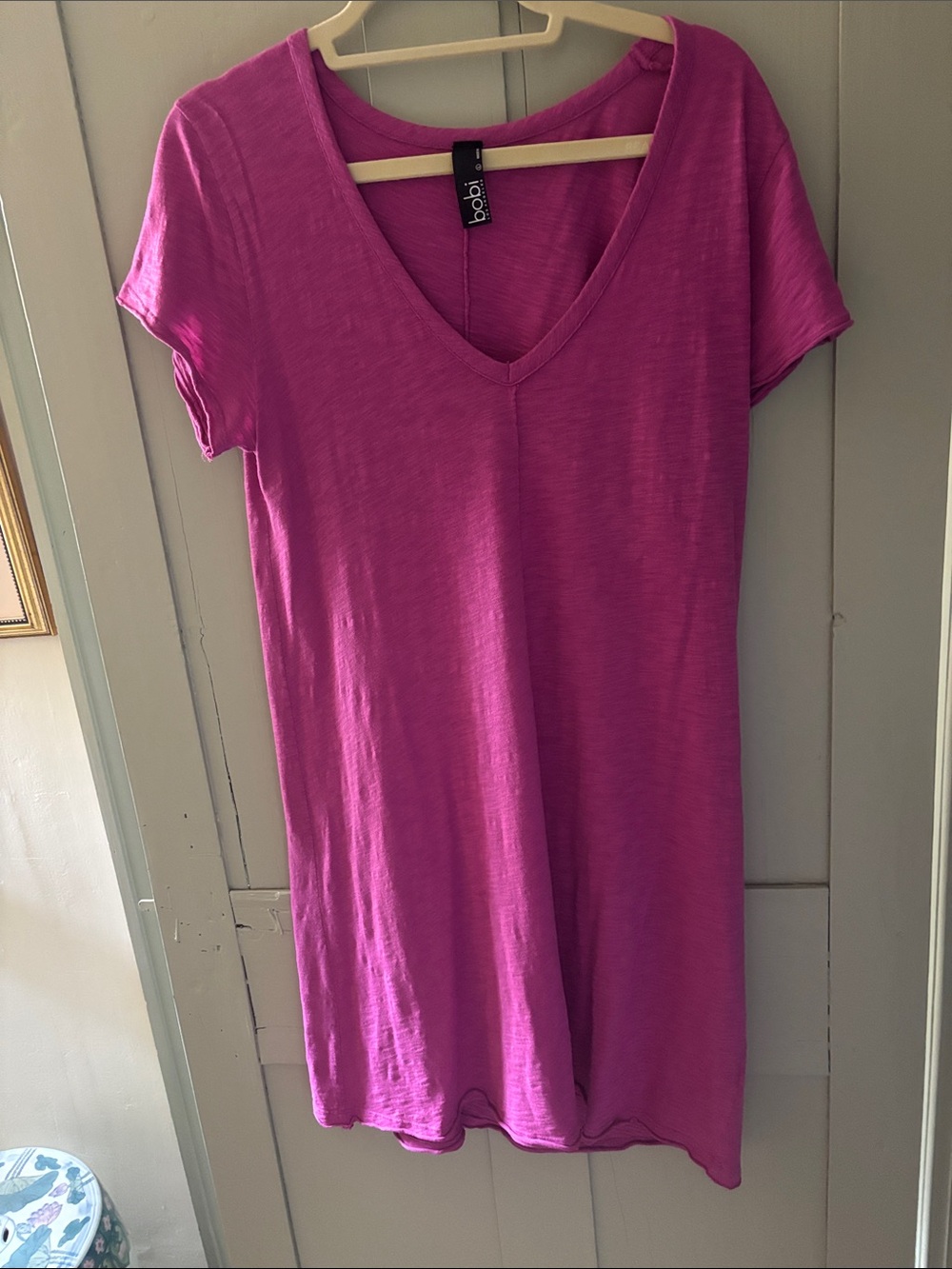 bobi V-Neck Short Sleeve Tunic in Magenta